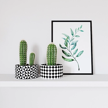 Scandi-inspired Cactus & Poster Set 3D model image 1 