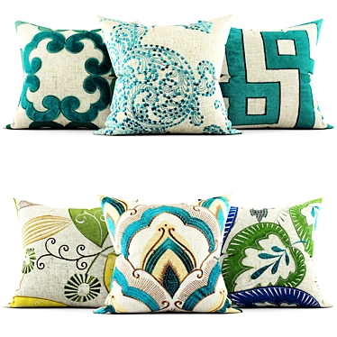 Elegant Embroidered Cushions 3D model image 1 