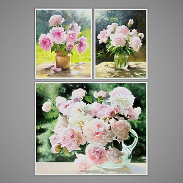 Elegant Peonies Oil Paintings 3D model image 1 