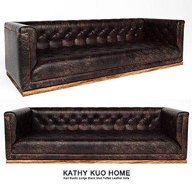 Rustic Black Leather Tufted Sofa 3D model image 1 