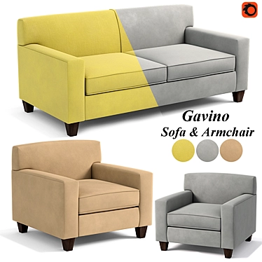 Gavino Contemporary Sofa & Armchair Set 3D model image 1 