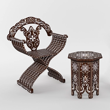 Oriental Charm: Chair & Coffee Table 3D model image 1 