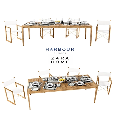 Harbor Outdoor Teak Dining Set 3D model image 1 