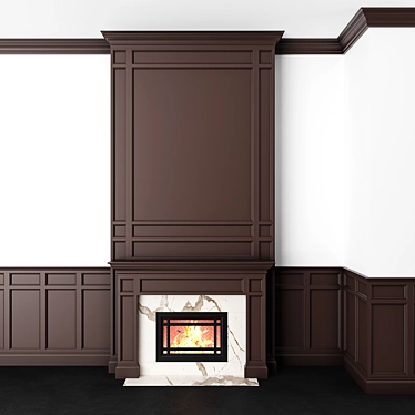 Elegant Marble Fireplace with Brown Wall Panels 3D model image 1 