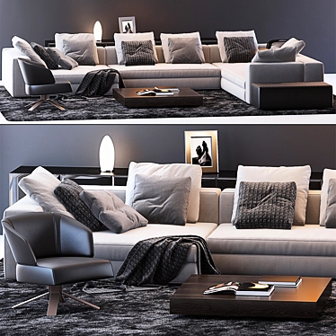 Modern Minotti Set 15: Sofa, Ottoman, Chair & More 3D model image 1 