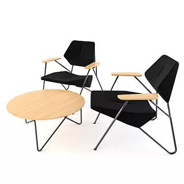 Modern Polygon Easy Chair & Table Ensemble 3D model image 1 