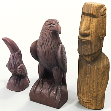 Wooden Statuette Collection: Moai, Eagle, Tucan 3D model image 1 