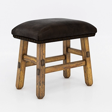 Vintage English Leather Stool | Handcrafted Wood & Genuine Aniline Leather Seat 3D model image 1 