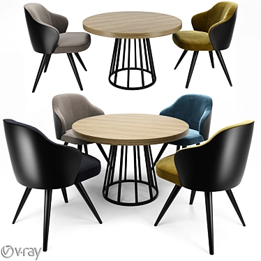 Modern Steel Swivel Dining Set 3D model image 1 