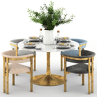 Elegant Elliott Dining Set: Iris Table + Chairs 3D model image 1 