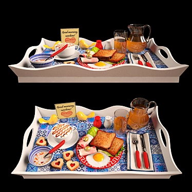 Mediterranean Tile Breakfast Tray 3D model image 1 