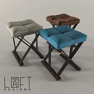 Modern Loft Style Fabric, Wood, and Metal Stool 3D model image 1 