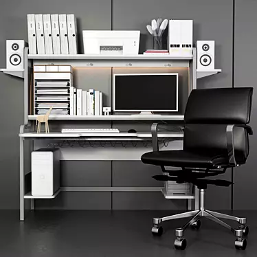 Modern Office Furniture Set: Table, Chair, Armchair, Computer, Folder, Stationery, Monoblock, Printer 3D model image 1 