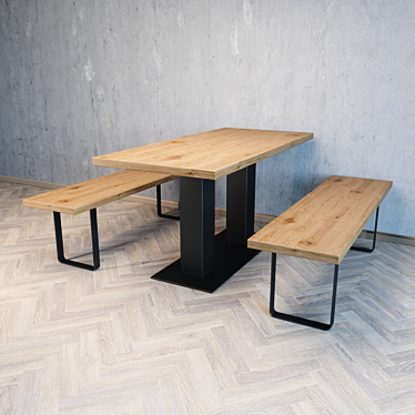 Barrow Wooden Table Set 3D model image 1 
