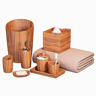 Handcrafted Wooden Bath set 3D model image 1 