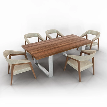 Elegant Modrest Byron Walnut Dining Set 3D model image 1 