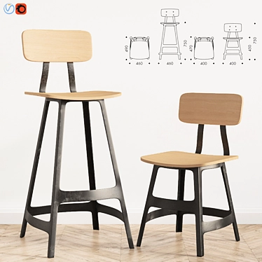 Yardbird Industrial Chair & Barstool 3D model image 1 