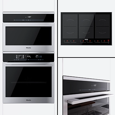 Miele Combiset: H6160B Oven, DG6100 Steamer, KM6366 Cooktop 3D model image 1 