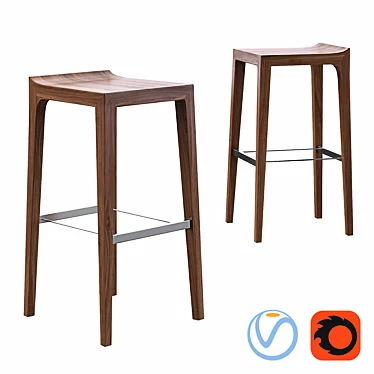 Sleek Chrome Barstool with Maple Solids 3D model image 1 