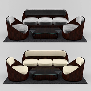 Elegant Wood Sofa Set 3D model image 1 
