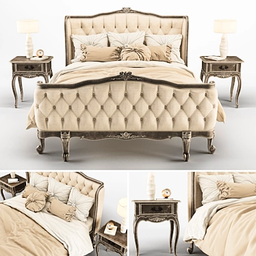 Romantic French Linen Bed 3D model image 1 