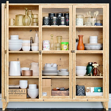 All-in-One Kitchen Essentials: Wardrobe with Dishes 3D model image 1 