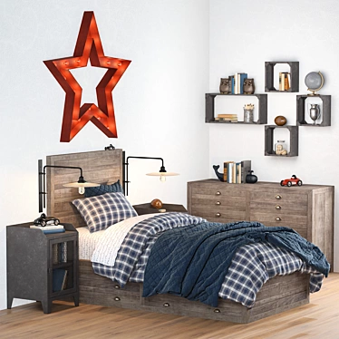 Weller Storage Bed Set: Vintage-inspired furniture for the perfect kids' bedroom 3D model image 1 