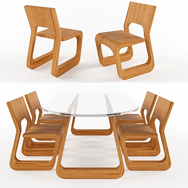 Modern Steek Tabla and Chair 3D model image 1 