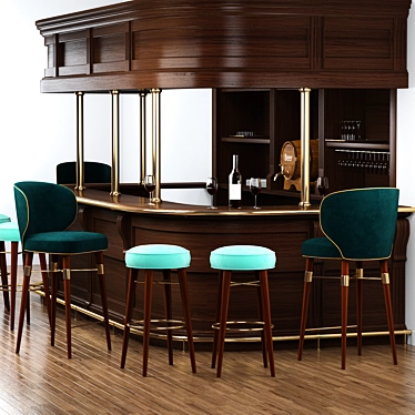 Elegant Louis Bar Set 3D model image 1 