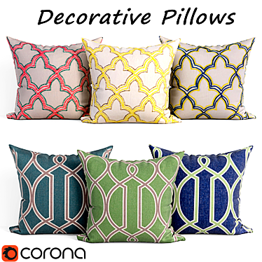 Elegant Damask Pattern Decorative Pillows 3D model image 1 