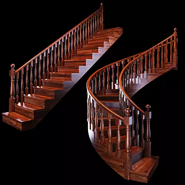 Wooden Staircase: Classic & Spiraled 3D model image 1 