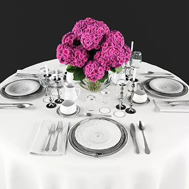 Elegant Hydrangea Table Setting 3D model image 1 