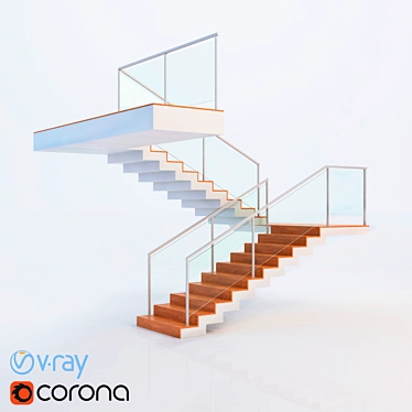 Sleek Glass Stair Railing 3D model image 1 