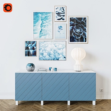 Blue Decor Set - Gatto Table Lamp, IKEA Бесто, Posters 3D model image 1 