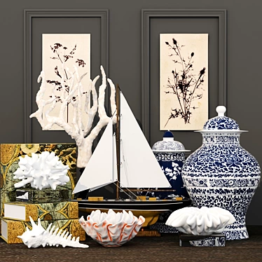 Elegant Decor Collection: Coral, Vase, Porcelain, Book, Ship 3D model image 1 