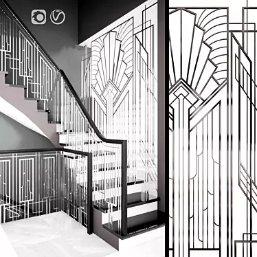 Art-Deco Forged Staircase Guard 3D model image 1 