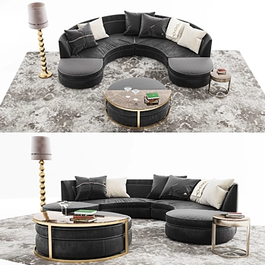 Vittoria Frigerio Borromeo Set: Stylish Sofa with Coffee Tables, Lamp, Rug, and Decor 3D model image 1 