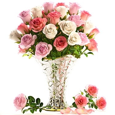 Elegant Rose Bouquet in Glass Vase 3D model image 1 