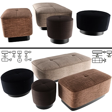 Elegant Fabric Poufs by Minnoti 3D model image 1 