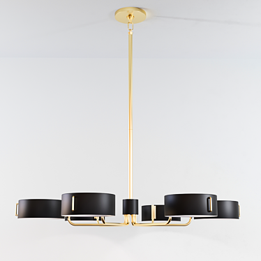 Sleek Brass Black Shade Chandelier 3D model image 1 