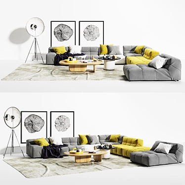 Tufty Puffy Sofa Set: Elegant, Modern, Italian Design 3D model image 1 