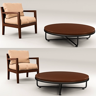 Cozy Armchair with Coffee Table 3D model image 1 