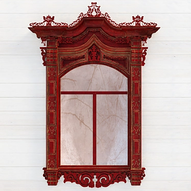 Traditional Russian Wooden Carved Window 3D model image 1 