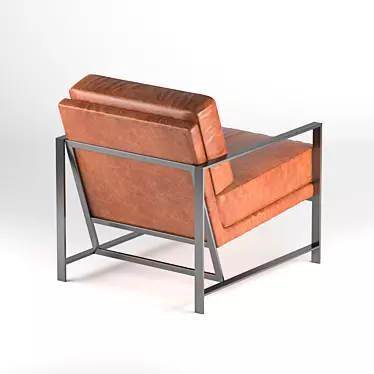 Sleek Metal Frame Brown Leather Chair 3D model image 1 