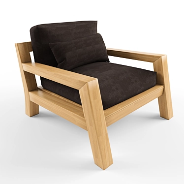 Teak Frame Single Seater Sofa 3D model image 1 