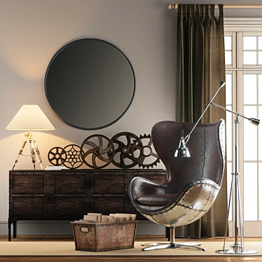 Aviator Aluminum Egg Chair: Vintage Leather Pod with 360° Swivel 3D model image 1 