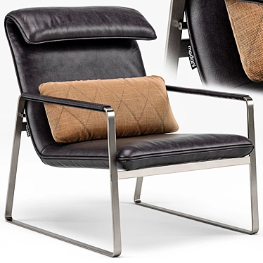 Brown Leather Lounge Chair: Industrial Chic Elegance 3D model image 1 