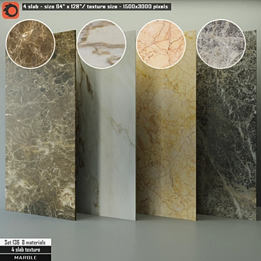 Marble Slab Set 136 - High Resolution, 8 Preset Materials 3D model image 1 