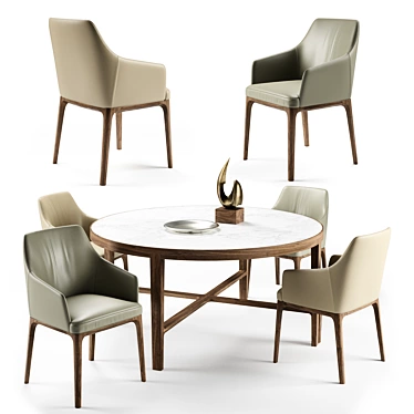Elegant Alivar Globe Table & Amanda Chair Set 3D model image 1 