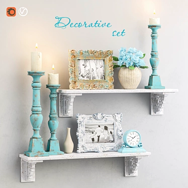 Turquoise Decorative Set: Shelves, Art, Candle Holders & More 3D model image 1 